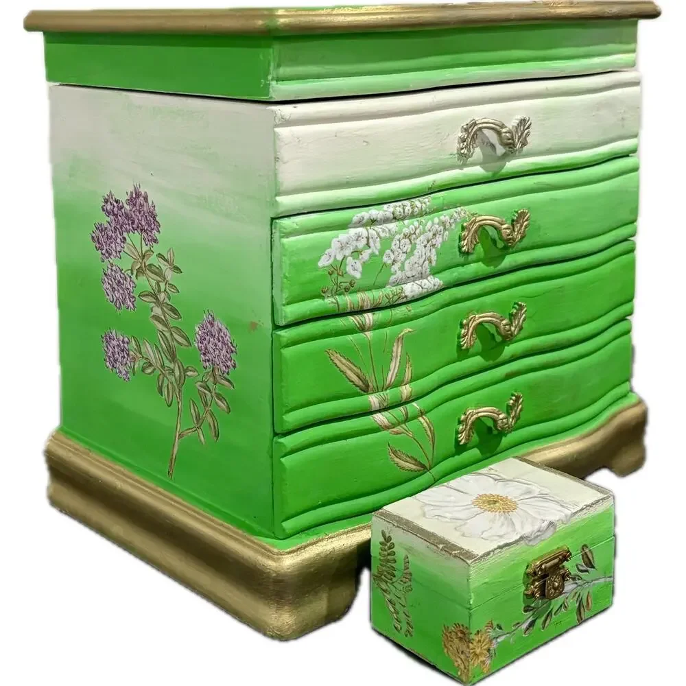 Upcycled Solid Wood Chest Jewelry Box with Bonus Trinket Box